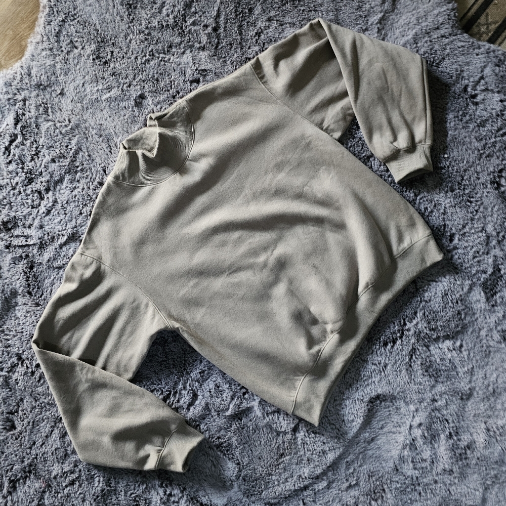 Athleisure Sweatshirt with Cowl Neck Slit Stone Color Sz M